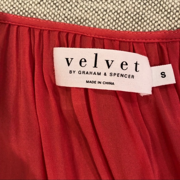 Velvet Small Coral V Neck Drapey Blouse - Picture 5 of 5